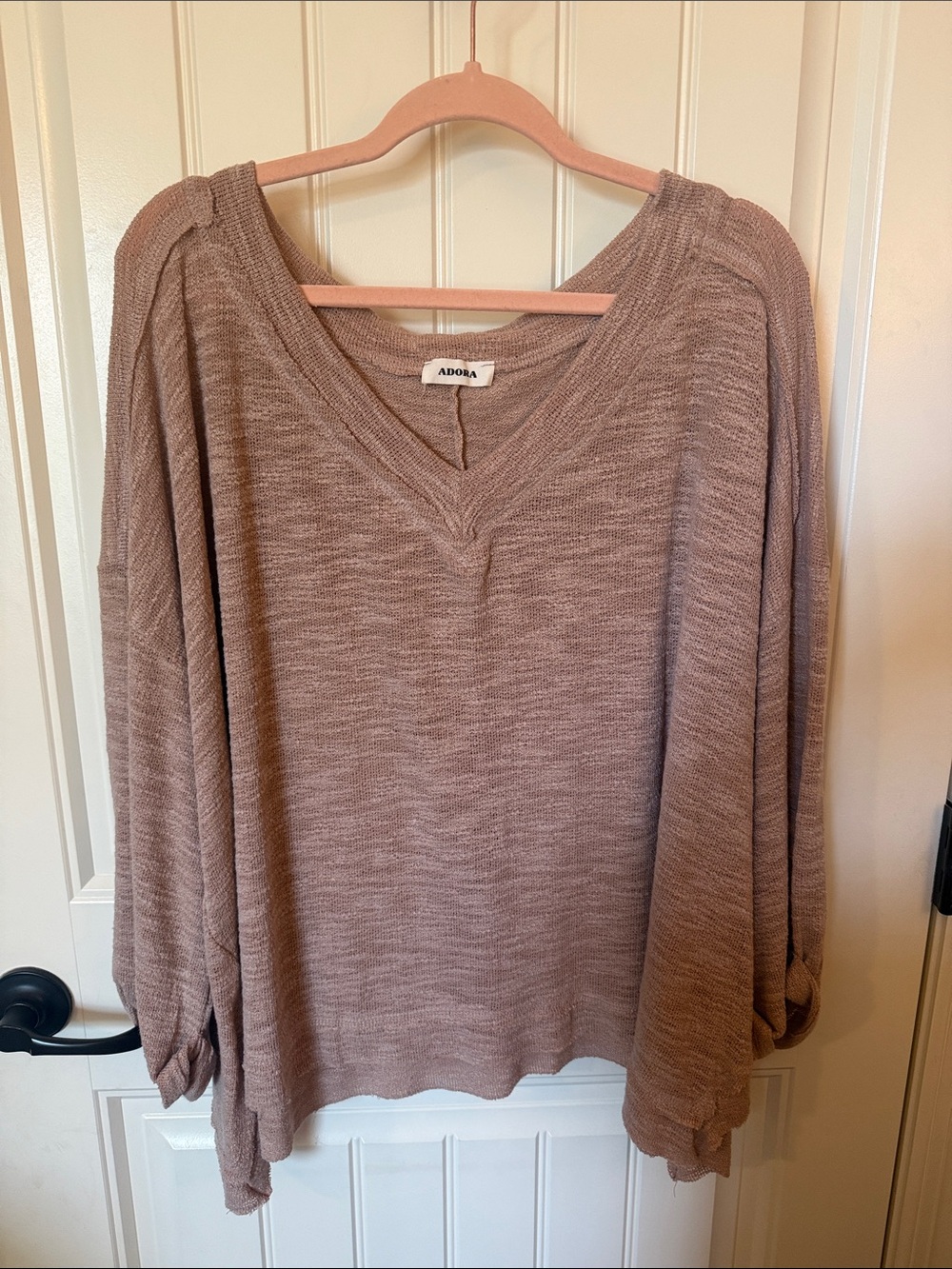ADORA Heathered Mauve V-Neck Knit Top